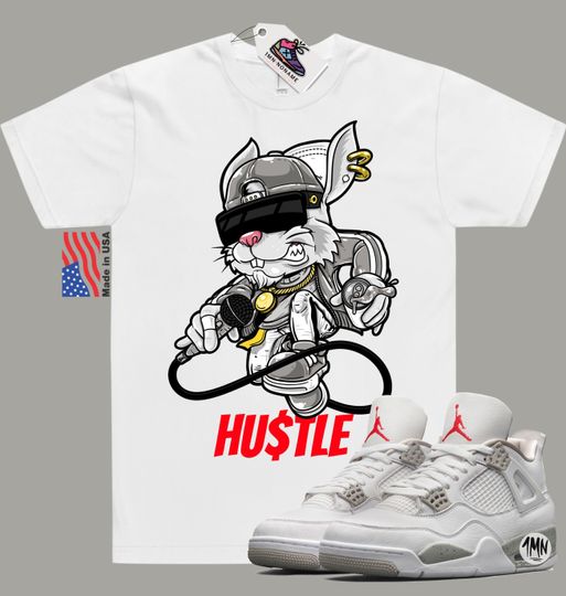 Jordan 4 White Oreo Shirt, Jordan white Oreo match shirt "HUSTLE BUNNY"