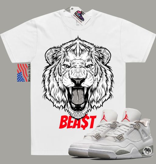 Jordan 4 White Oreo Shirt, Jordan white Oreo match shirt "LION BEAST"