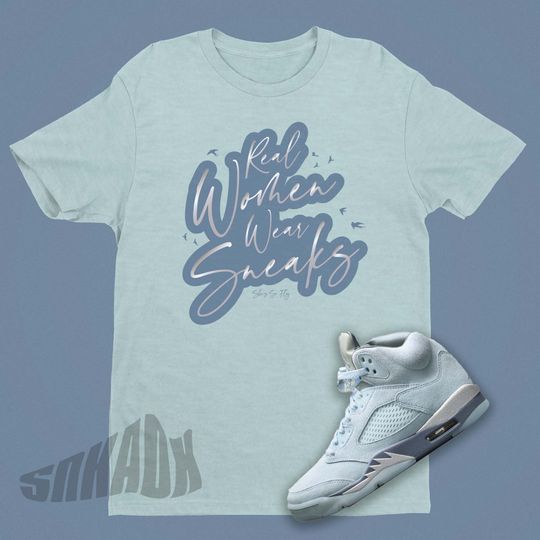 Air Jordan 5 Blue Bird Real Women Wear Sneaks Women's T-Shirt | Retro 5 Shirt | Women's AJ5 Shirt | Birds SVG | Women's Sneaker Shirt