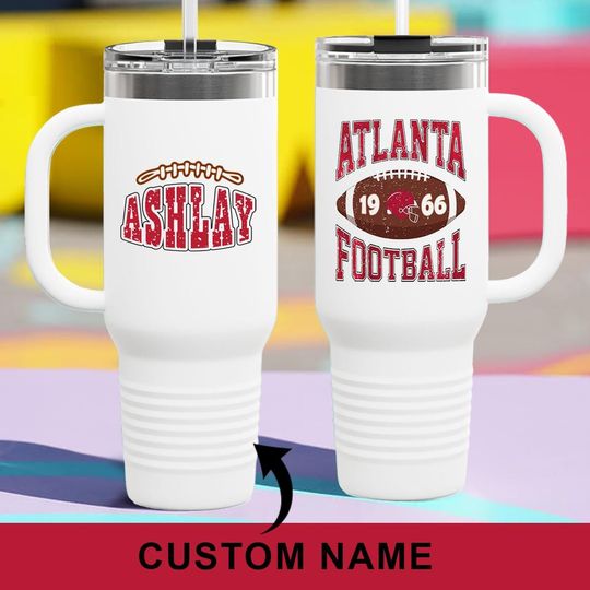 Personalized Atlanta Football 40oz Glass Tumbler With Handle and Straw, Atlanta Football Tumbler Gifts, Gift For Atlanta Football Lovers