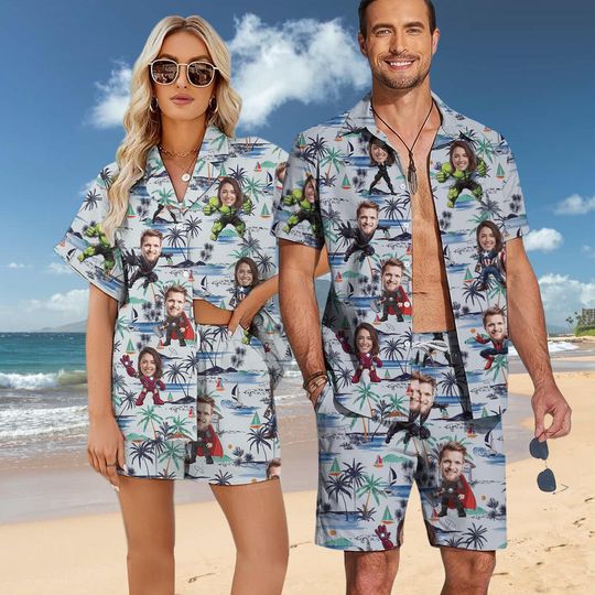 Personalized Marvel Superhero Hawaiian Shirt, Avengers Hawaiian Shirt With Face, Hawaiian Beach Shirt, Marvel Comics Shirt