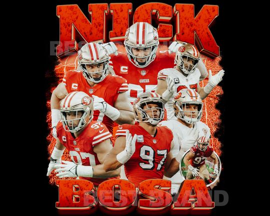 Nick Bosa T Shirt Design. Chiefs Football Retro 90s Vintage Bootleg Tee.  And Ready To Print