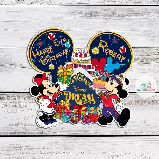 Personalized Mickey And Friends Birthday Cruise Magnet, Custom Happy Birthday Family Cruise Decoration, Birthday Boy Girl Cake Door Magnet