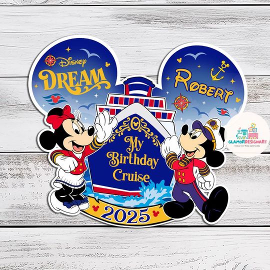 Personalized Mickey & friends Happy Birthday magnet, Disney Cruise Ship Birthday Magnet Disney Cruise Line Magnet, Happy Birthday Magnet
