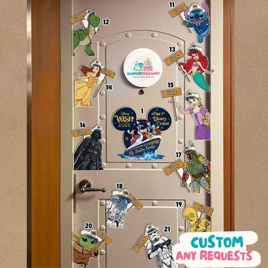 Personalized All Characters Disney Cruise Magnet, Mickey & Friends Toy Story Disney Princess Cruise Squad, Family Cruise Ship Stateroom Door