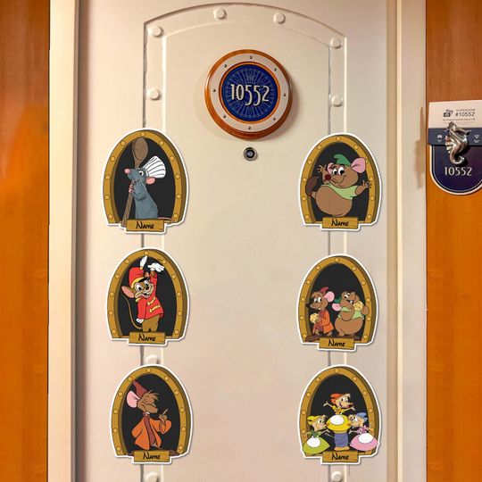 Personalized Disney Mouse Porthole Magnet, Disney Cruise Magnets, Gus Gus Remy Timothy Cinde magnet, Family Cruise Ship Stateroom Door