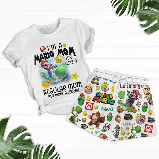 Super Mario Mom Shirt, Mario Bros T-Shirt, Summer Shorts For Women, Luigi Yoshi Shirt, Funny Mario Tee, Game Characters Outfit For Mom