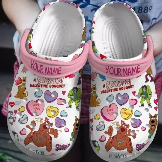 Scooby Doo Love Bouquet Clog Shoes, Personalized Valentine’s Day Footwear