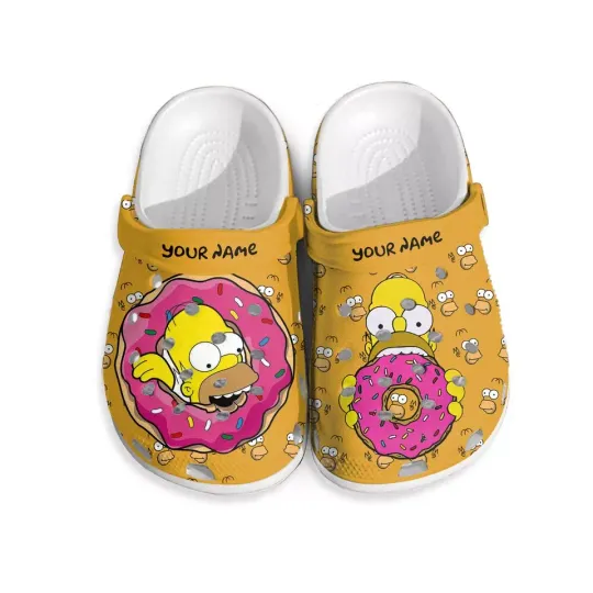 Custom Homer Simpson Donut Clog Shoes, Fun Homer Simpson Slippers