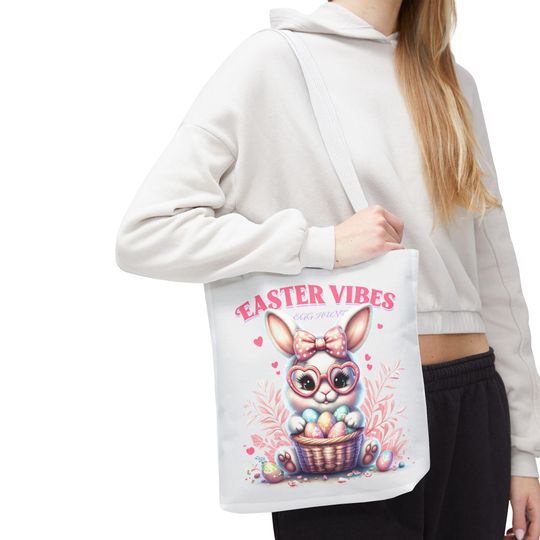 Cute Easter Vibes Tote Bag, Easter Gift, Egg Hunt Bag, Spring Accessories, Bunny Lovers, Reusable Grocery Tote, Eco-Friendly