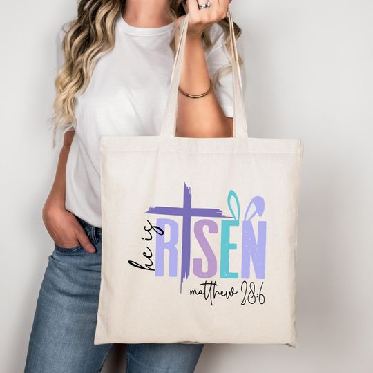 Easter Tote Bag, He is Risen Bag, Easter Egg Bag,Easter Gift, Jesus Tote Bag, Cute Easter Gift, Christian Easter Gift, Happy Easter Day Gift