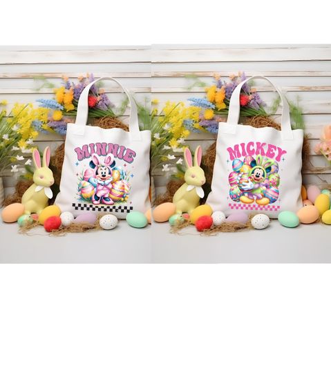 Easter Tote Bag, Easter Minnie Mickey Tote Bag, Easter Egg Tote, Easter Day, Happy Easter Day Gift, Minnie Lover, Reusable Tote Bag