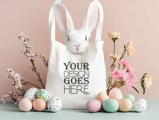 Tote Bag Easter Mockup |Kids Easter Treat Bag |Easter Egg Hunt Bag | Easter Gift Bag | Easter Bag Mockup | Children's Tote Bag Mockup Spring