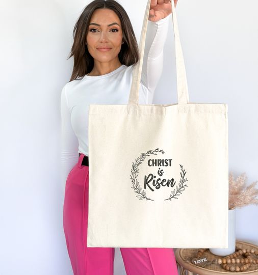 EMBROIDERED Christ Risen Tote Bag, Religious Easter Tote Bag, Embroidery Easter Tote Bag, Shopping Tote Bag, Easter Canvas Tote Bag Gift