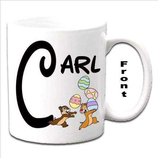 Easter Personalised Initial With CHIP & DALE Character Printed White Mugs