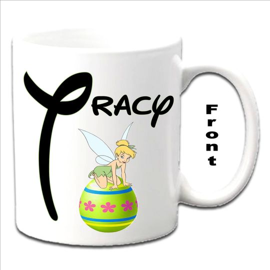 Easter Personalised Initial With TINKERBELL ~ Peter Pan Character Printed White Mugs