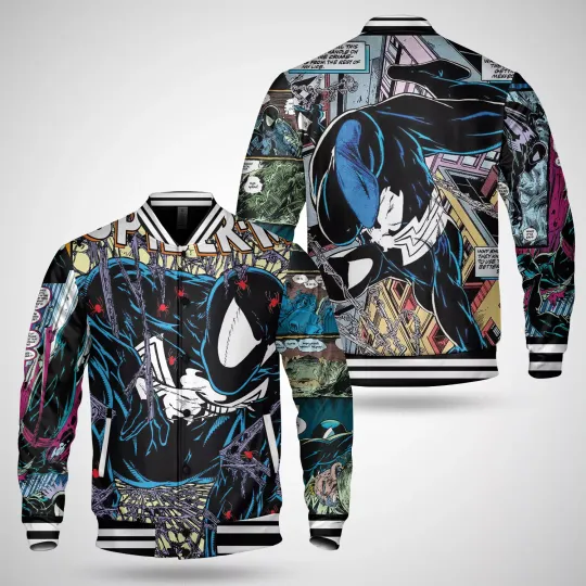 Amazing Spiderman Black Costume Comics Book Superhero Baseball Jacket
