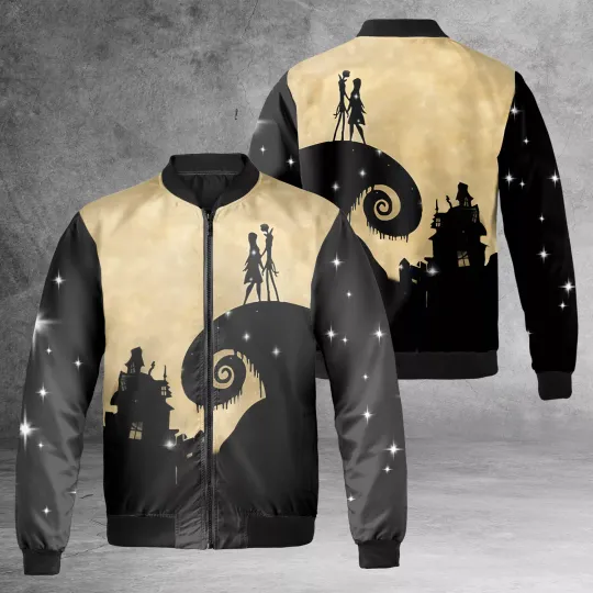 The Nightmare Before Christmas Jack And Sally On Spiral Hill Bomber Jacket