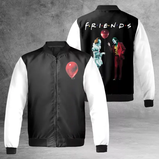Red Balloon Pennywise With Joker Friends Horror Clowns Bomber Jacket