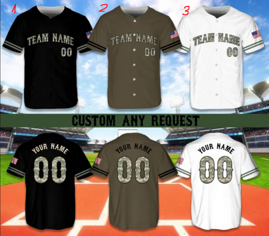 Personalized Camouflage Baseball Jersey, Custom Name Number Baseball Jersey, Gift For Veteran Dad Grandpa, Patriotic Veteran Baseball Lover