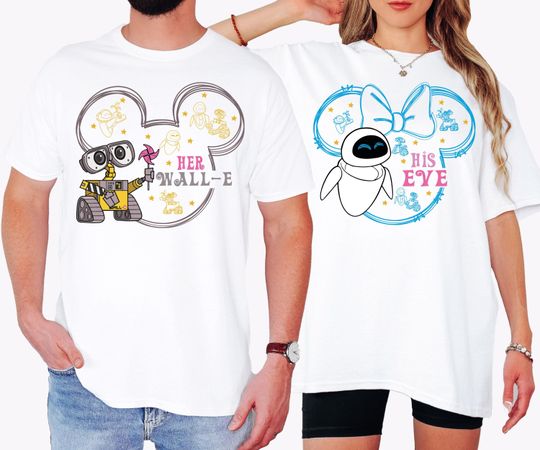 Disney His Eve Her Wall-E Valentine Shirt, Disney Pixar Wall-E and Eve Valentine's Day Shirt, Disneyland Couple Matching 2025 Shirt
