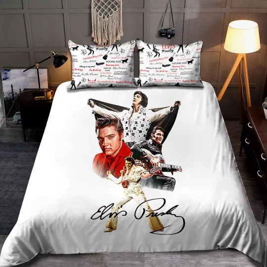 Elvis Presley Singer Signature on White Theme Bedding Set