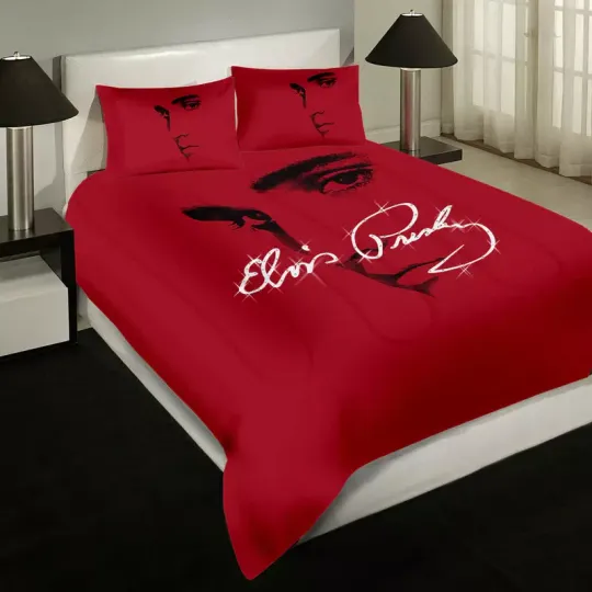 Discover Music Gift Idea, Elvis Presley New Style on Red Theme Bedding Set