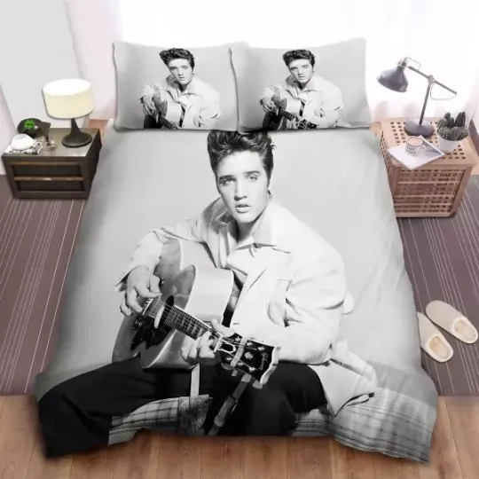 Elvis Presley With Guitar In Black & White Bedding Set