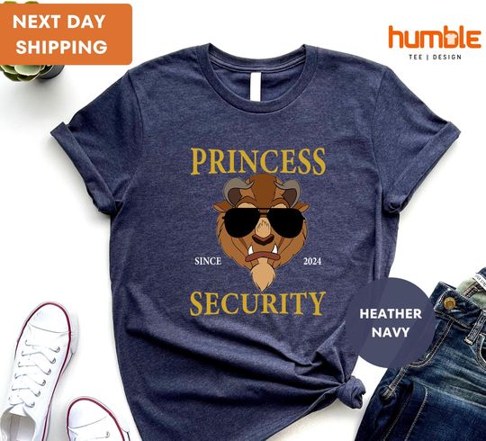 Personalized Princess Security T-shirt, Custom Daddy Est Year Shirt, Gift For New Dad, Beauty And The Beast, Father Matching
