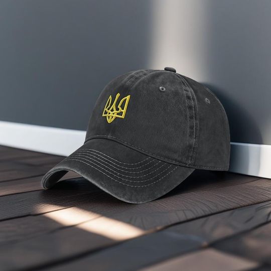 Garment Washed Cap, Ukraine Trident Cap, Ukraine Coat Of Arms, Ukrainian Patriotic Cap, Stand with Ukraine,Ukraine Pigment-dyed