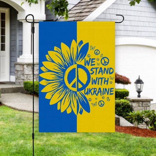 We Stand With Ukraine. Sunflower Peace Sign Ukraine Flag