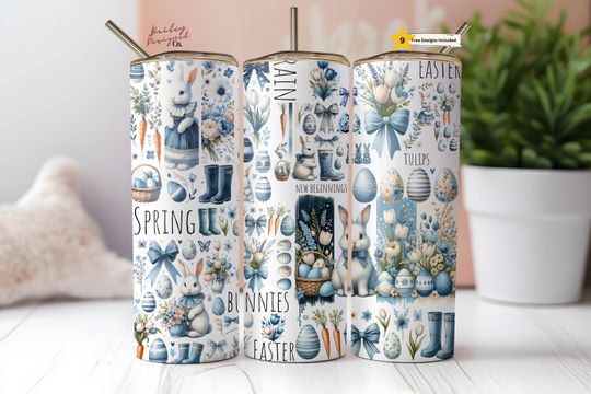 Cute Coquette Easter Bunny 20 oz Skinny Tumbler Sublimation Design    Instant   , Tumbler Wrap