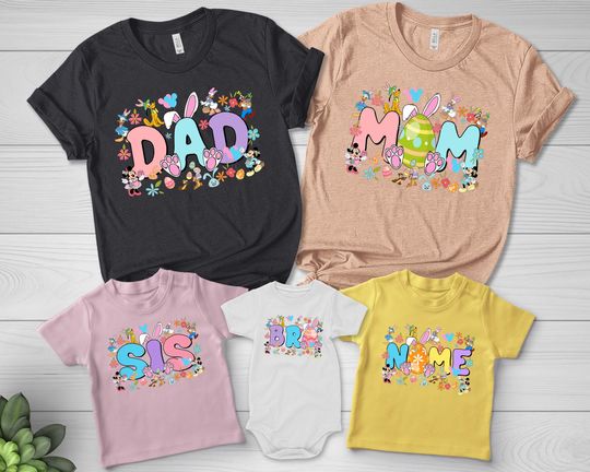 Custom Name Mickey & Friends Happy Easter Day shirts/Mom Dad Disney/WDW Disneyland Family Easter Bunny Eggs/Easter Rabbit Lover Shirt