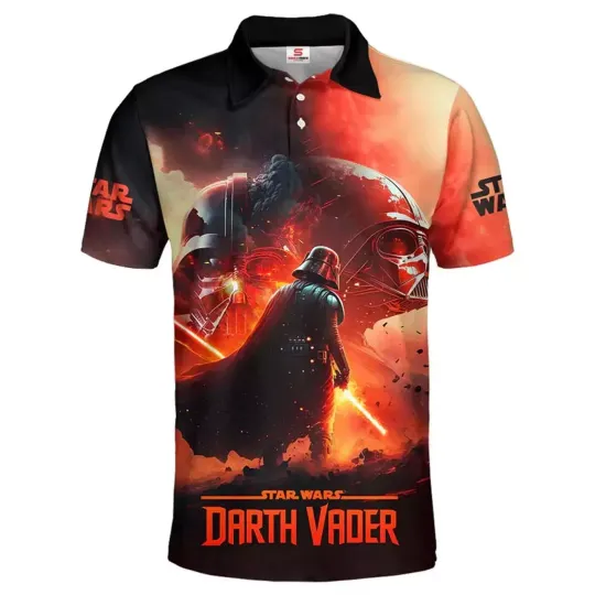 Star Wars Darth Vader In Fire Pattern Gift Short Sleeve Men's Polo Shirt New