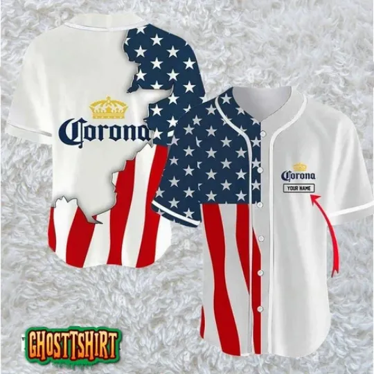 Personalized US Flag Corona Baseball Jerseys