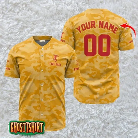 Personalized Fireball Whiskey Yellow Camouflage Baseball Jerseys
