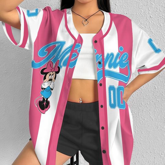 Personalize Disney Vintage Minnie Mouse Baseball Jersey, Custom Kid Youth Adult Baseball Jersey, Custom Disney Birthday Gift