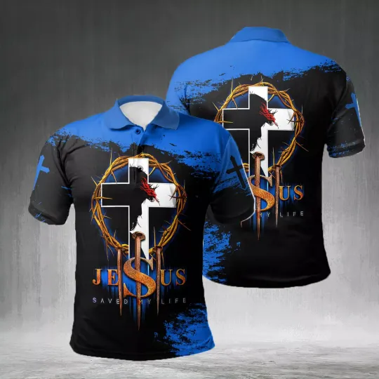 Jesus Christ Saved My Life Jesus Christian AOP Polo Shirt