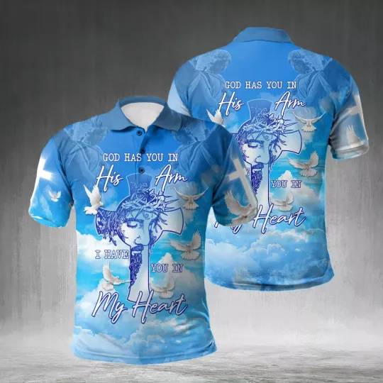 Jesus God Has You In His Arms Christian All Over Printed Polo Shirt