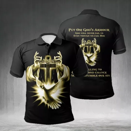 Cross Crown Of Thorn And Holy Spirit Dove Jesus Christian Polo Shirt