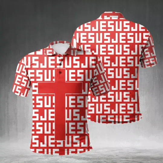 Jesus Cross Red Jesus Christian All Over Print Polo Shirt