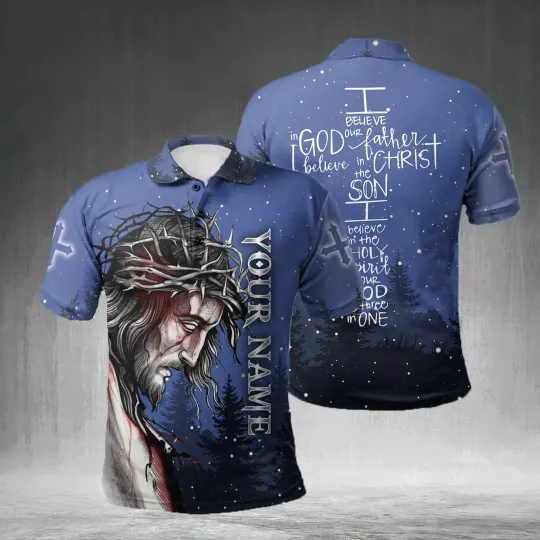 I Believe in God Jesus Christ Cross Christian All Over Printed Polo Shirt