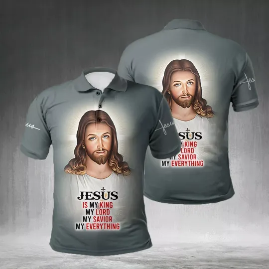 Jesus Christ Jesus Is My King Christian All Over Printed Polo Shirt