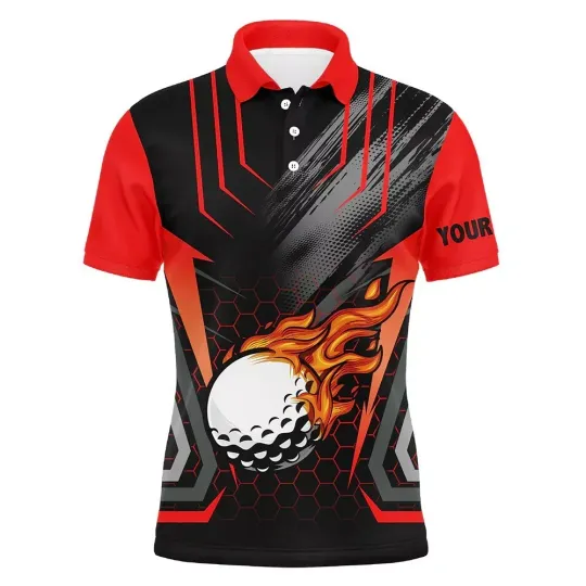 Golf Skull Polo Shirts Custom Name Flame Golf Ball, For Golf Lovers