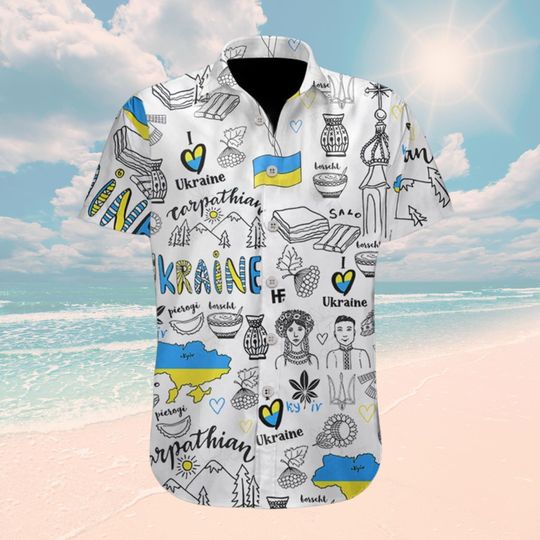 I Stand With Ukraine Button Shirt, Anti Putin Ukrainian Flag Hawaiian Shirt, Support Stand for Ukraine Peace Shirt, No War Short Shirt
