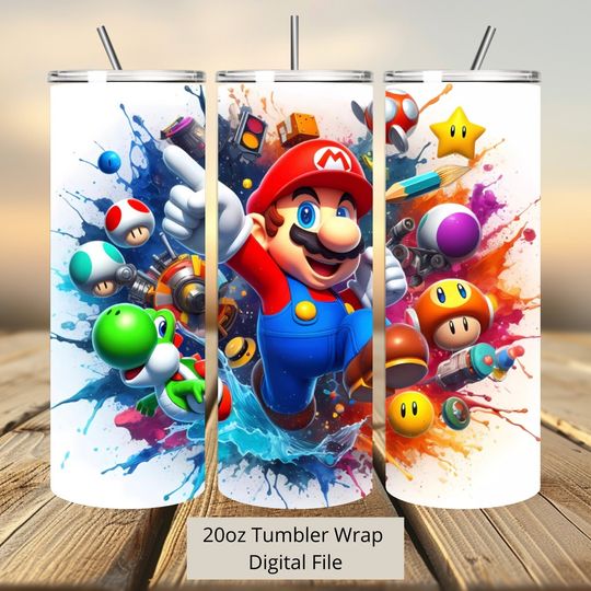3D Super Mario Splash Friends Tumbler Wrap, Friends Tumbler Wrap Sublimation Design  , 20oz Skinny Straight & Tapered Mario Tumbler Wrap