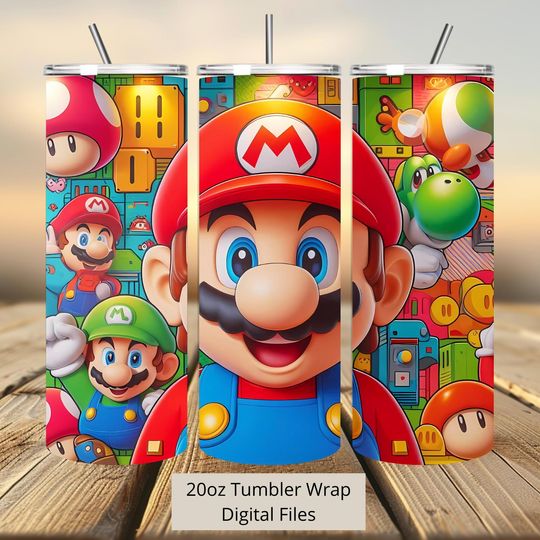 3D Super Mario Gamer Friends Tumbler Wrap, Friends Tumbler Wrap Sublimation Design  , 20oz Skinny Straight & Tapered Mario Tumbler Wrap