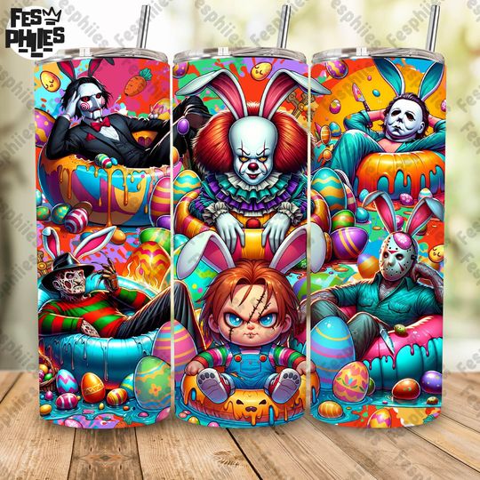 Discover Horror Easter 20oz Skinny Tumbler Wrap  , Horror Easter 20oz Tumbler Wraps, Horror Character 20oz Tumbler  , Horror Killer Bunny