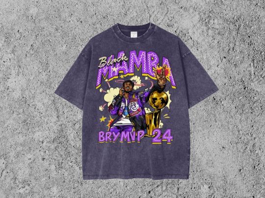 Kobe Bryant Vintage No 24 Champion MVP Graphic Basketball Acid Wash Oversize T-Shirt | Legend Tribute | Unisex Retro Sports Tee