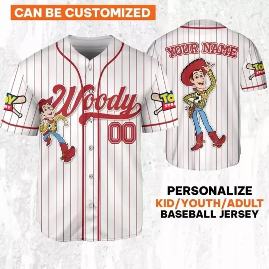 Custom Disney Toy Story Woody Baseball Jersey,Sheriff Woody Buzz Lightyear Shirt